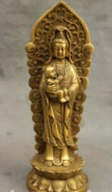

Fast shipping Chinese Buddhism Pure Bronze Kid Boy GuanYin Kwan-Yin Buddha Goddess Statue