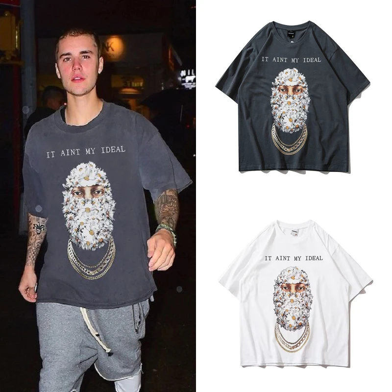 

Lee Fog Flower Mask Men T Shirts Letter Printed T-shirt Lee Fog Short Sleeve Hight Street Men Clothing Couple Tops Tees