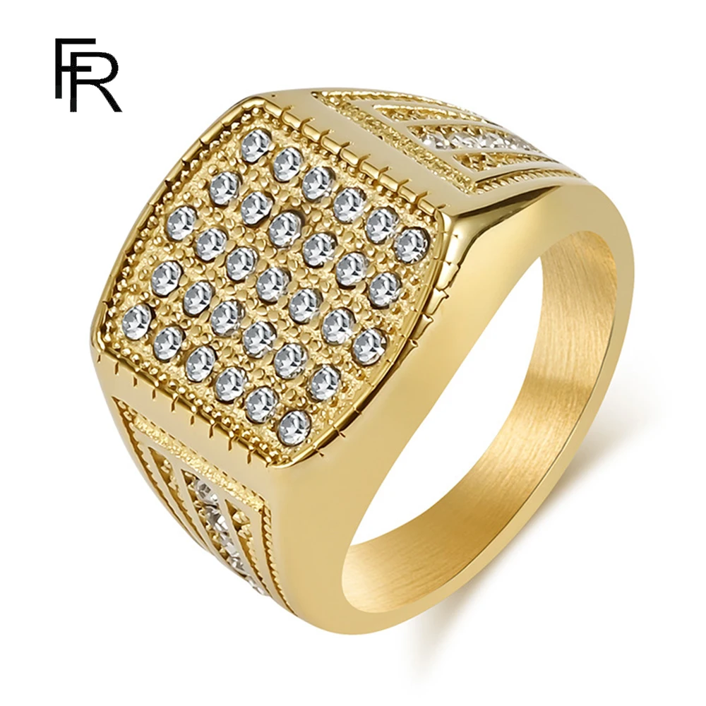 

Best Selling Style Hip-Hop 18K Gold Full Diamond Titanium Steel Ring Ring Men's Personality Wearable Small Hand Jewelry