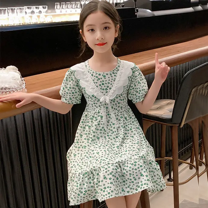 

2023 teens Summer lace Dress Girls Cute Shorts floral Polka dots layered A-LINE Dresses Kids Toddler JK princess Clothes 12 year