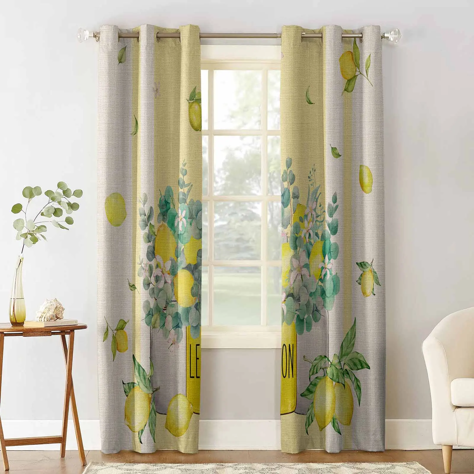 Летние акварельные лимонные оконные занавески для гостиной кухни