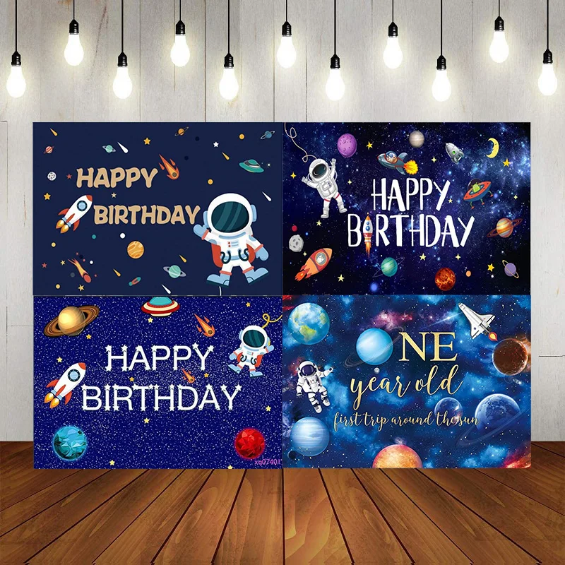 

Outer Space Astronaut Rocket Backdrop Astrology Astronomy Planet Galaxy Happy Birthday Party Photography Background Banner Decor