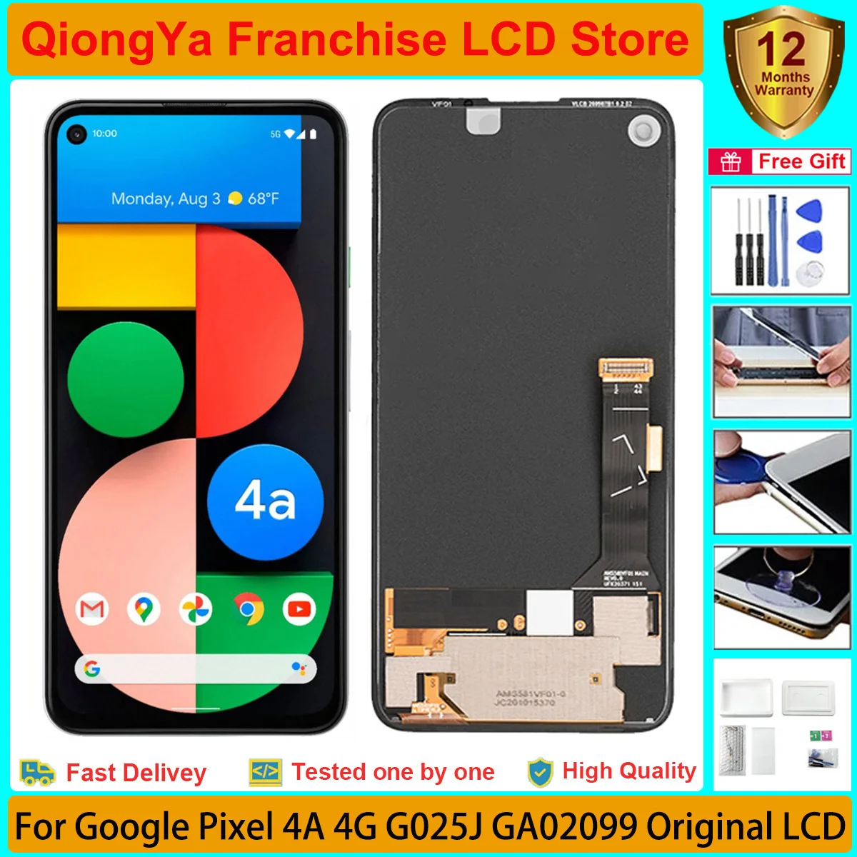 

Tested Original 5.81" pixel 4a Display For Google Pixel 4A 4G G025J Pixel 4a 4g GA02099 LCD with Touch Digitizer Screen Assembly