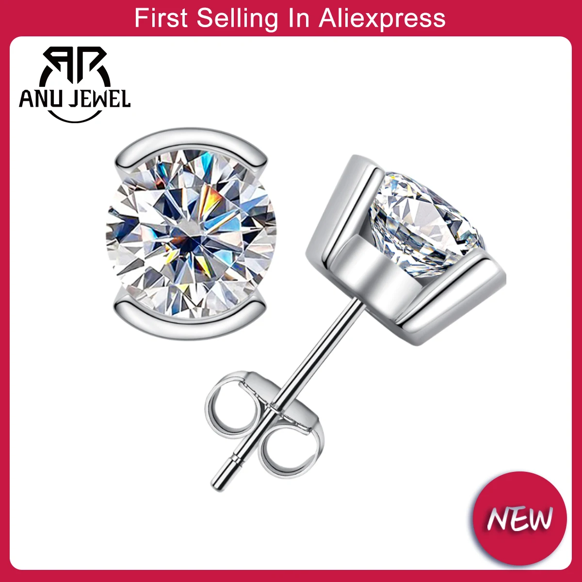 

AnuJewel 1ct/2ct D Color Oval Shape Moissanite Stud Earrings 925 Sterling Silver 18K Gold Plated Jewelry With GRA Wholesale