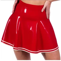 latex rubber gummmi red with white trim short skirt party ustomized 0 4mm xs xxl