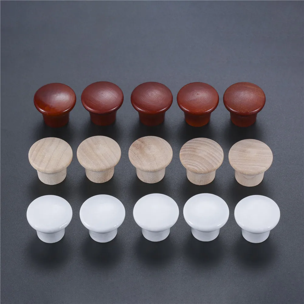 

5pcs Mini Wood Knobs w/screw 23*20mm 0.91" Round Pull Single Hole Handle Unpainted Wooden Red White Decor Cabinet Drawer Dresser