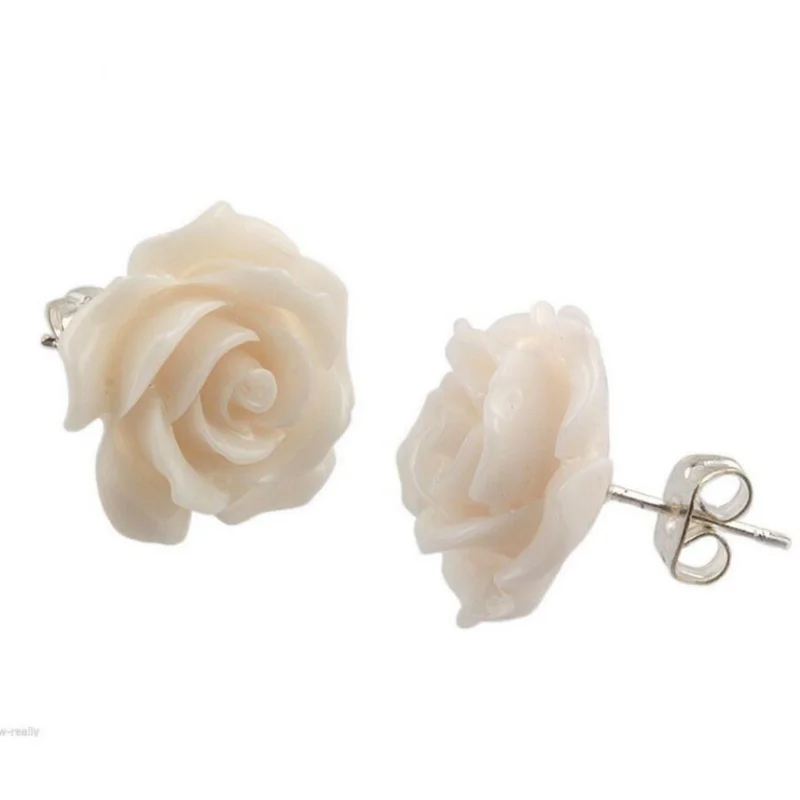 

New Fine jewelry Manmade White Coral Colors Rose Flower Earrings