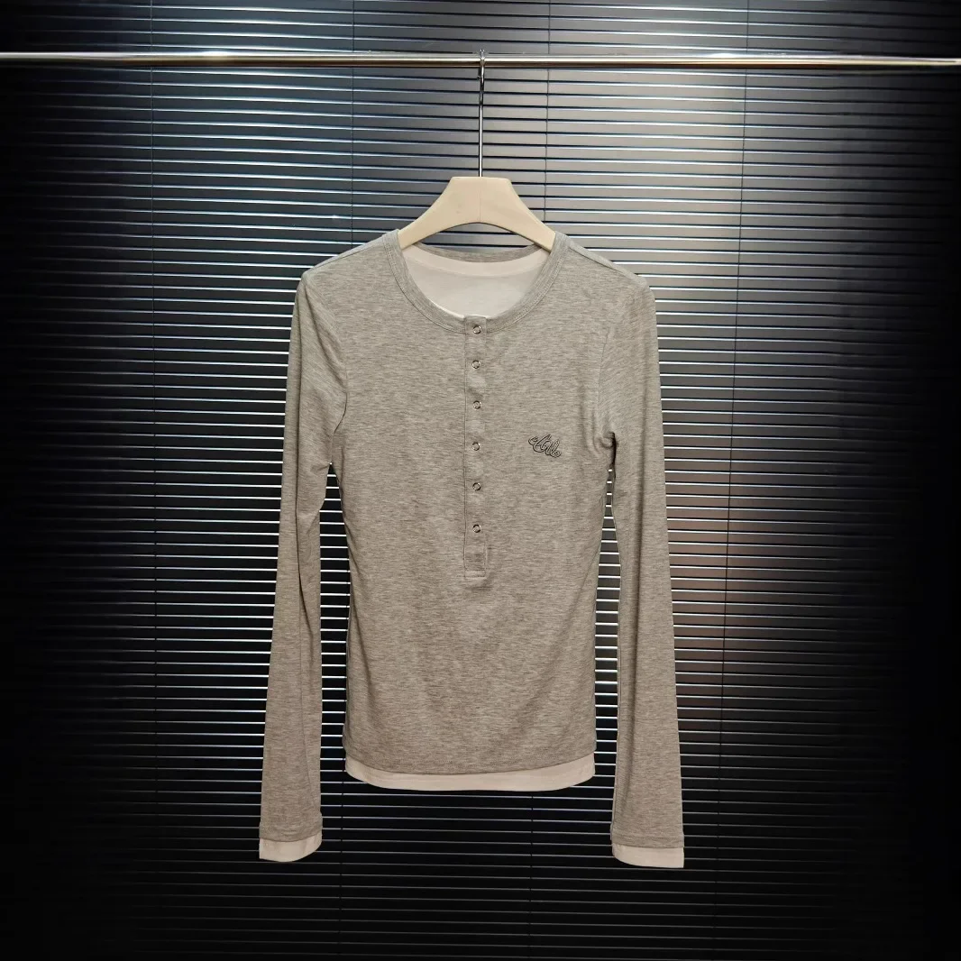 Двухсекционная иллюзионная футболка с длинными рукавами Генри женская осень 2024