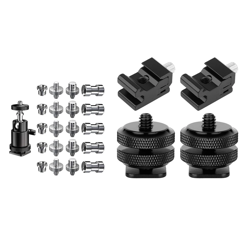 

Top Deals 21 Pcs 1/4 Inch 3/8 Inch Converter Threaded Screws 1/4Inch & 4 Pack Camera Combo Pack Hot Shoe Mount Adapter