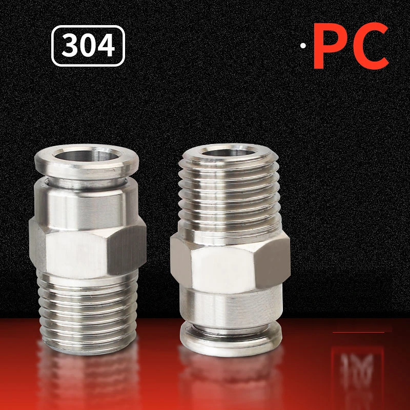 

PC 304 Stainless Steel External Thread Pneumatic Quick Coupling M5 1/8" 1/4" 3/8" 1/2"BSP External Thread Trachea Hose Connector