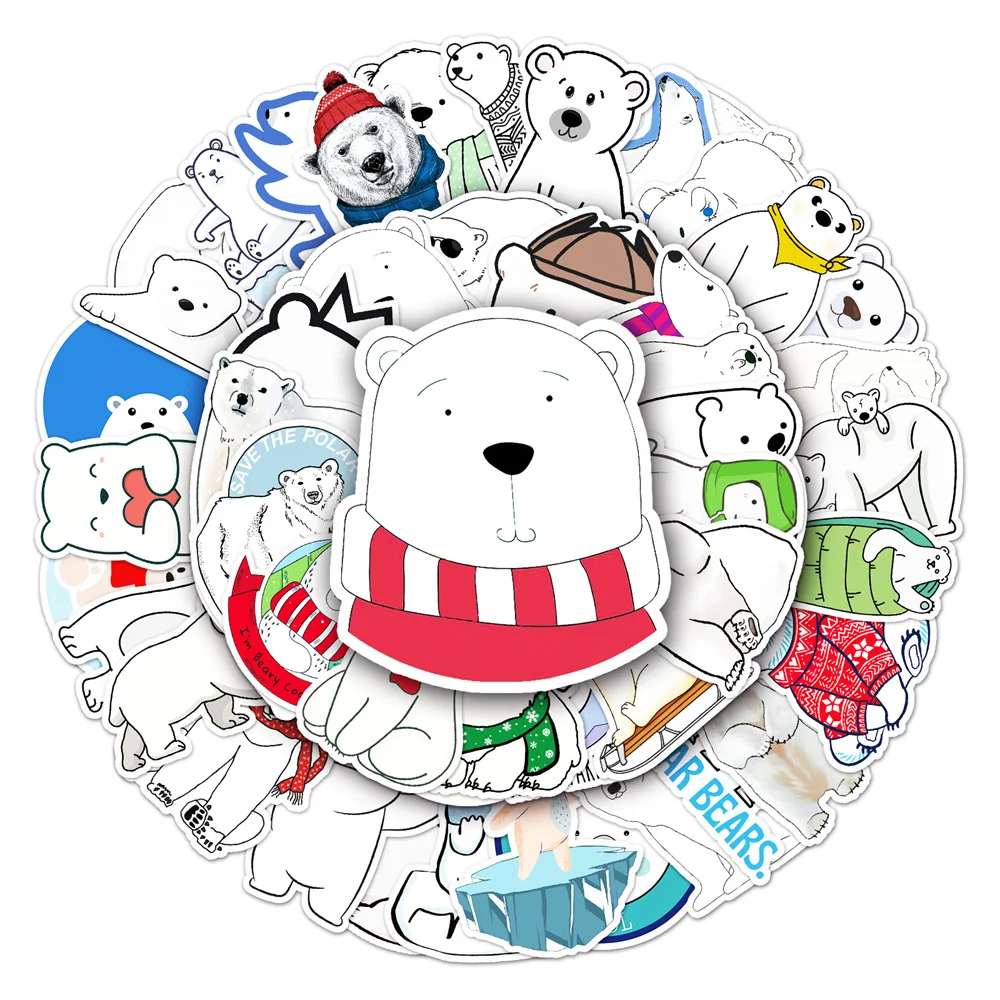 

10/30/50PCS Cartoon Polar Bear Cute Graffiti Stickers for Kids Toy Luggage Laptop IPad Journal Gift Helmet Sticker Wholesale