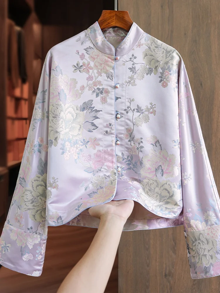 Фиолетовая необычная двусторонняя одежда новая китайская рубашка женская с