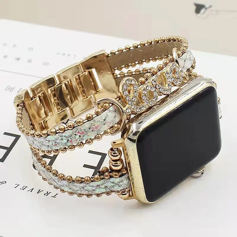 Correa Strap For Apple Watch band 44mm 40mm 38mm 42mm 41MM 45MM Loop Bracelet for iWatch series 7 6 SE 5 4 3 LOVE decorative