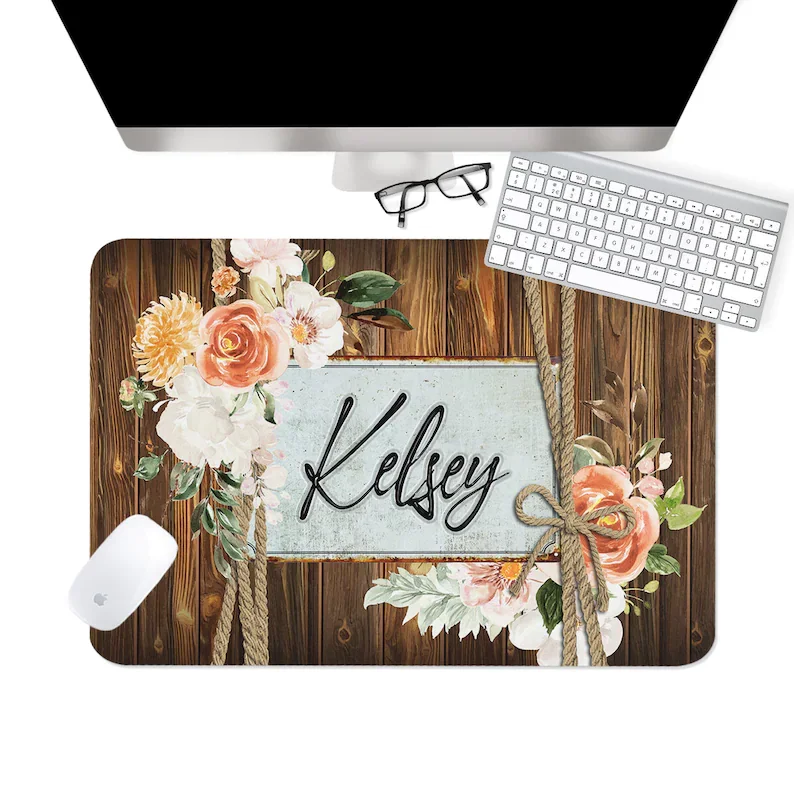 

Custom Desk Pad, Multiple Sizes, Personalized Desk Cushion Pad, Monogrammed Desk Blotter Pad, Large Mouse Pad, Faux Wood and Flo