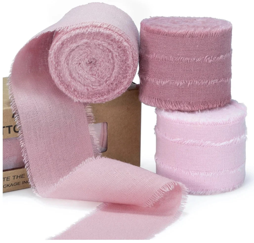 Розовая лента Dusty Rose 1-1/2 x 15 ярдов хлопковая ручной работы с потертостями и