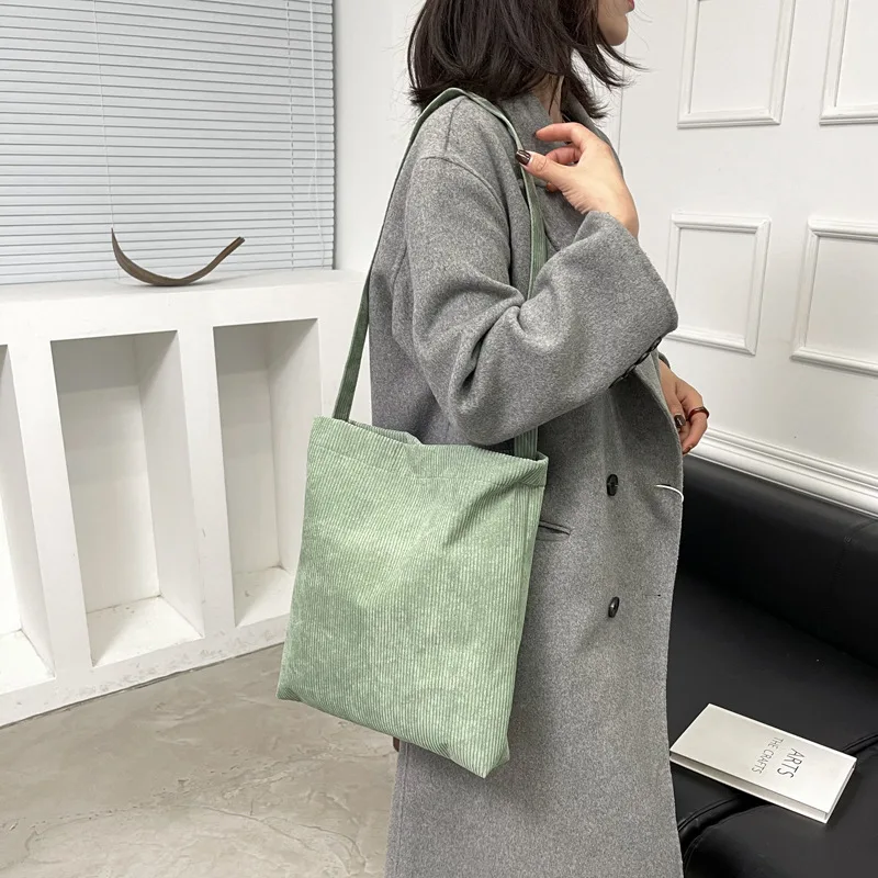 

Corduroy Casual Women Shoulder Bag Solid Color Lightweight Crossbody Bags High Quality Retro Handbag Foldable Large Shopping Bag