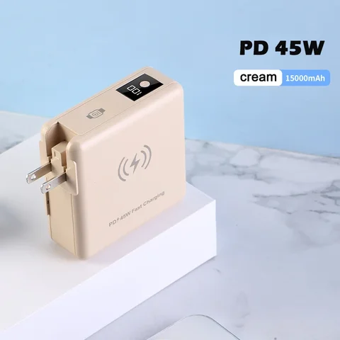 Магнитный внешний аккумулятор емкостью 15000 мАч с вилкой переменного тока, 45 Вт, быстрая беспроводная зарядка, Powerbank для Magsafe для ноутбука, iPhone, iWatch, Xiaomi, Samsung