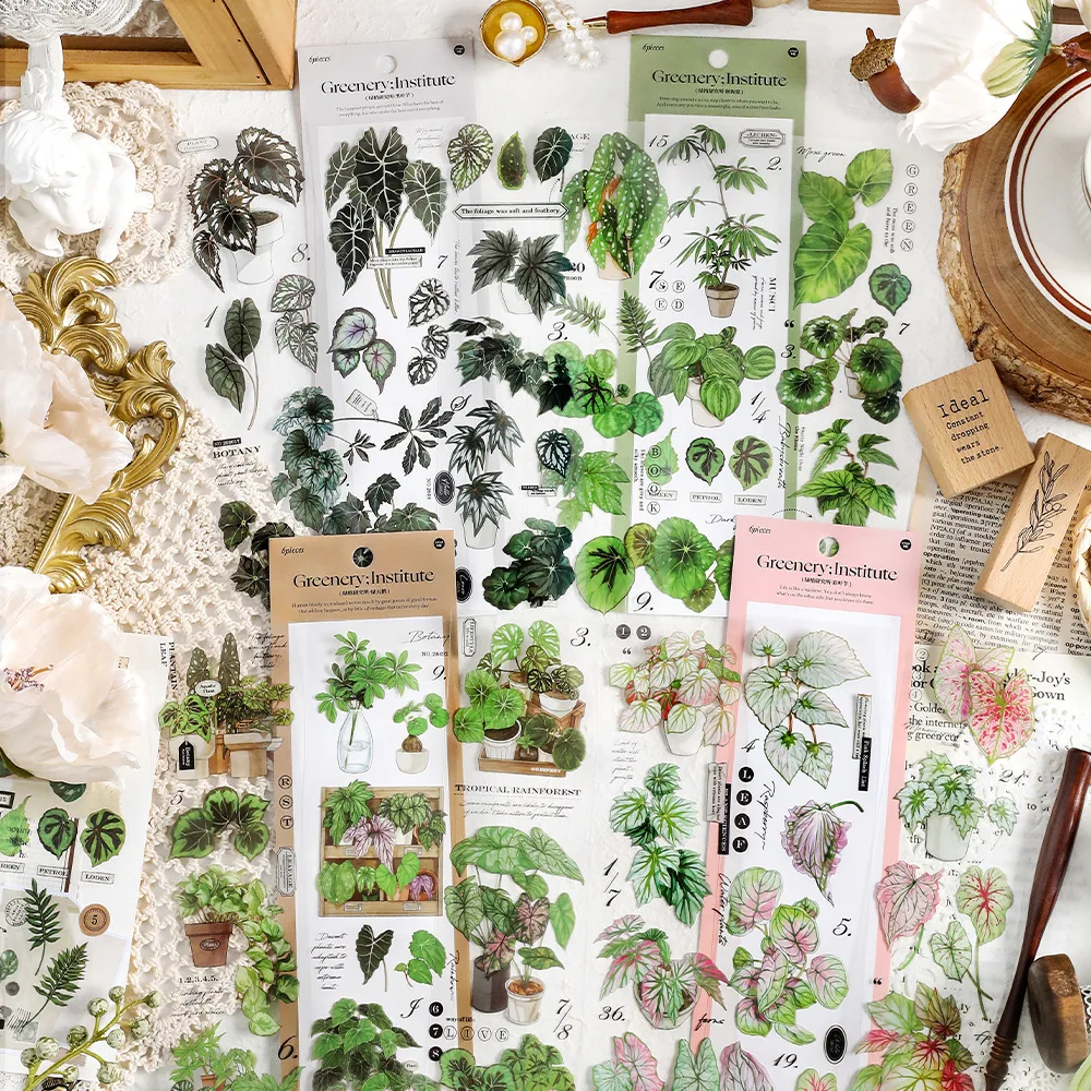 

Card Lover 6 Pcs [Plant Research Institute Series] Aesthetics Journal Stickers Waterproof Paper Sticker Material Scrapbook Kit