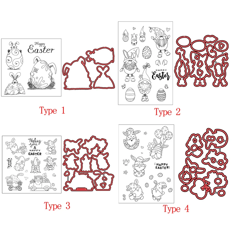 

Easter Bunny Egg Silicone Clear Seal Stamp with Cutting Dies Stencil Set DIY Scrapbooking Embossing Photo Album Decor Paper Card