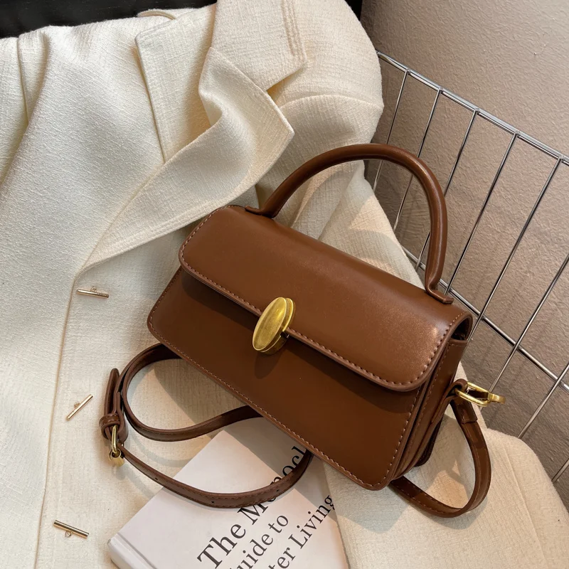

Female Brown Pu Leather Crossbody Bag Square Small Flap Shoulder Bags for Women Metal Hasp Original Ladies Purses and Handbags