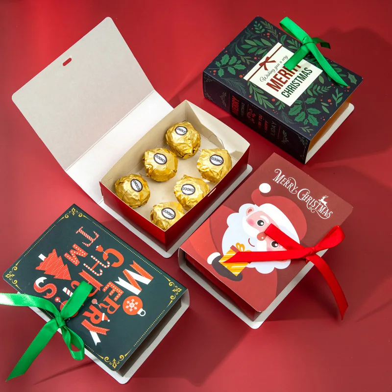 Es Book Shape Santa Claus Gift Box Xmas Snack Presents Bags Navidad Party Decoration Supplies Kids