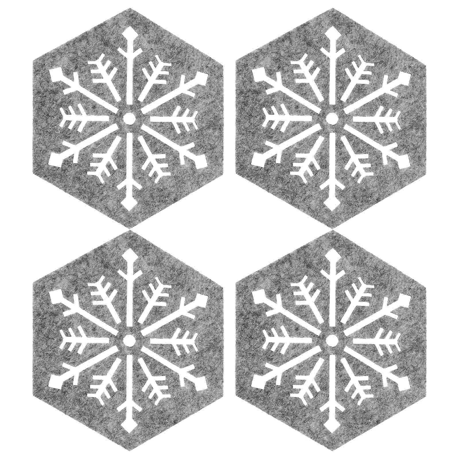 

4 Pcs Christmas Ornament Snowflake Table Mats Placemats Non-slip Themed Cloth Hexagon Xmas Party Supplies Pattern Cup