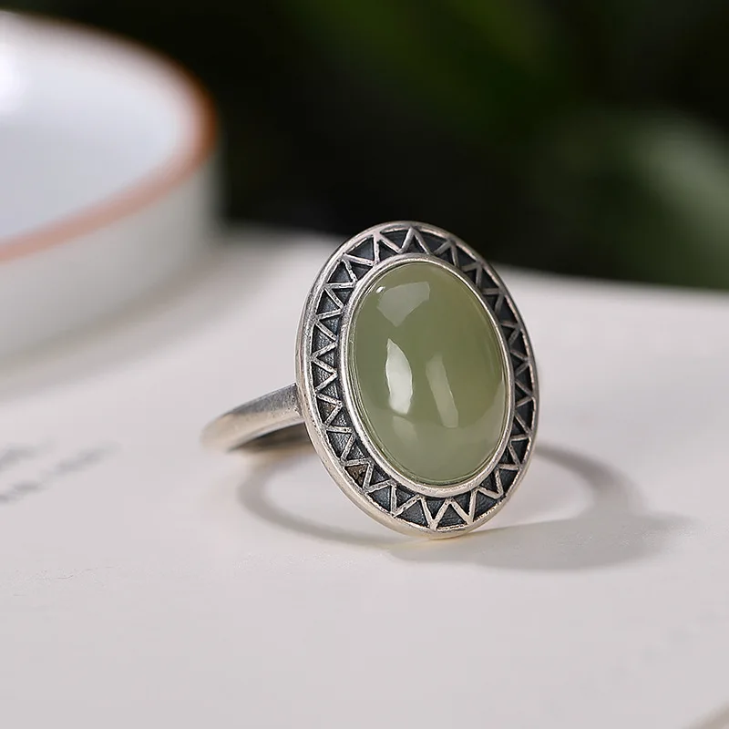 

Natural green jade ring with 925 sterling silver 925 rings for men rings for women big silver ring jewelry joyeria fina jewelry