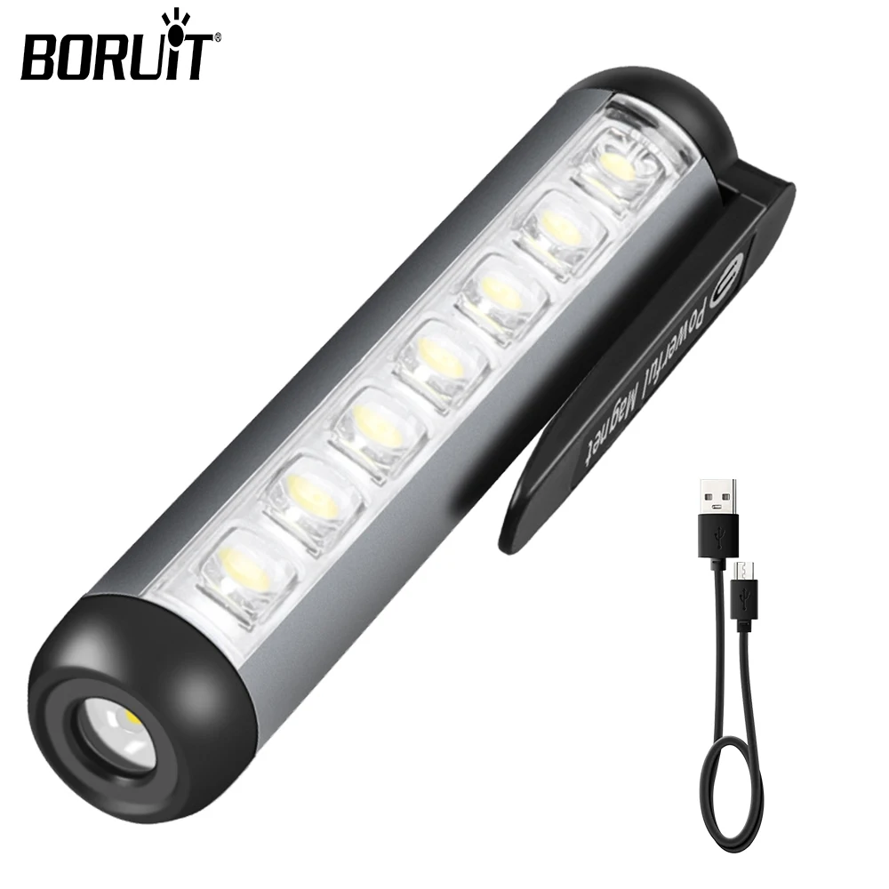 BORUiT Multi-function Flashlight Portable Torch Pen Clip Magnetic USB-C Rechargeable Light Waterproof Camping Walking Hunting