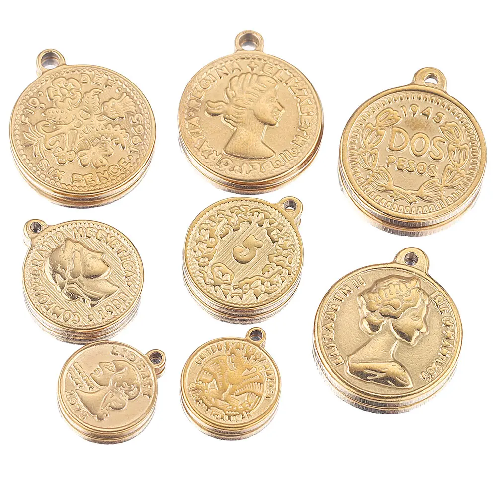 

5pcs Lot Stainless Steel Gold Plated Lock Medal Coin Charms Angel Crown Pendants for Diy Necklace Jewelry Makings Bulk Wholesale
