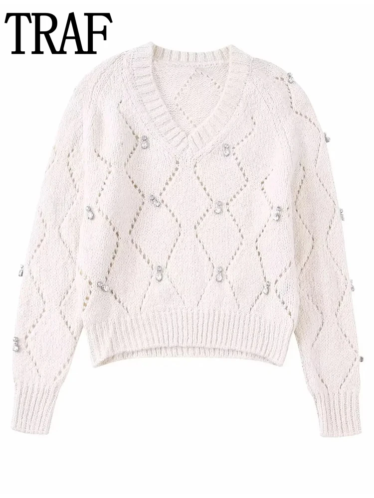 

Свитер женский трикотажный с длинным рукавом и V-образным вырезом