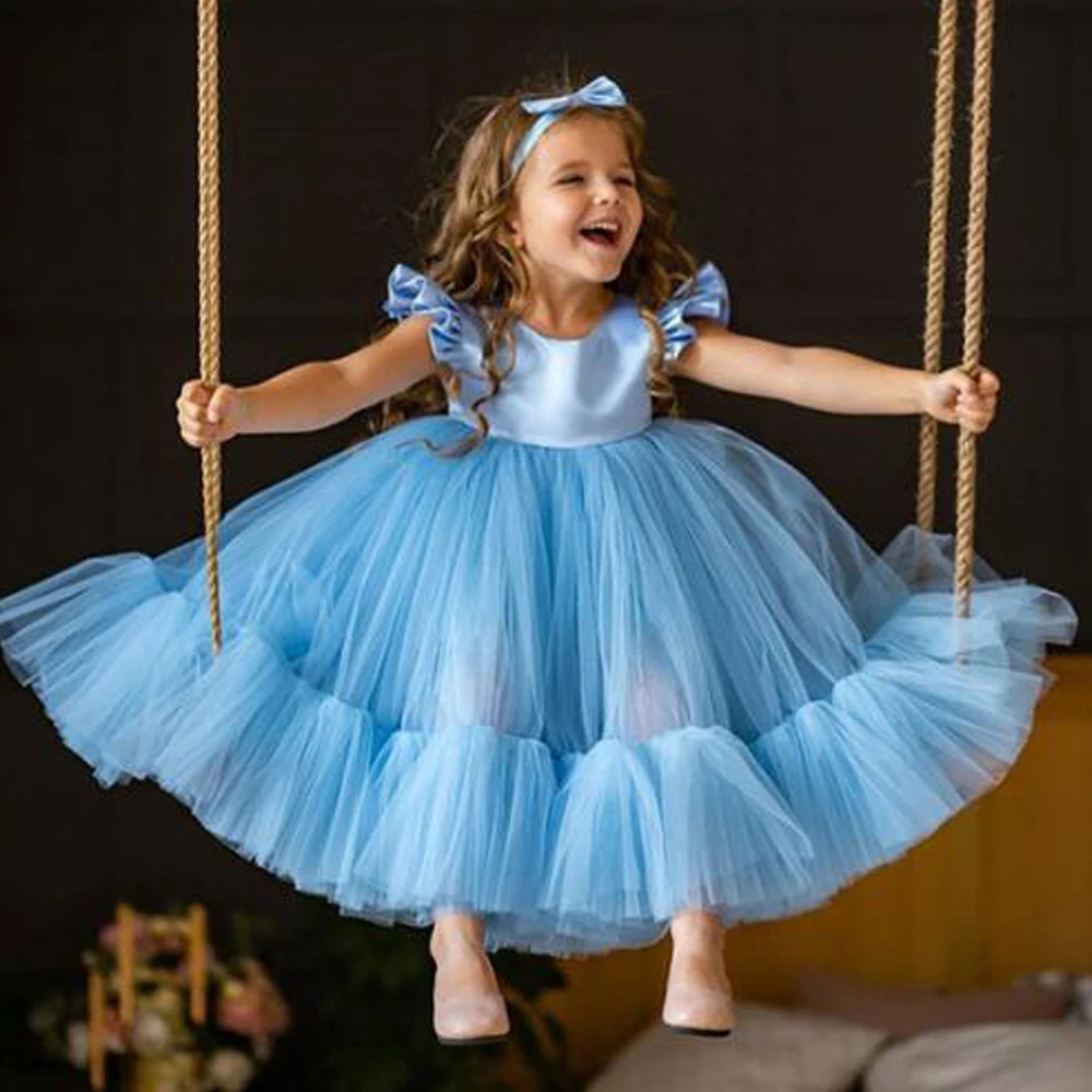 

2022 Toddler Baptism 1st Birthday Dress for Baby Girl Clothes White Lace Bridesmaid Princess Dress Party Wedding Gown Vestido