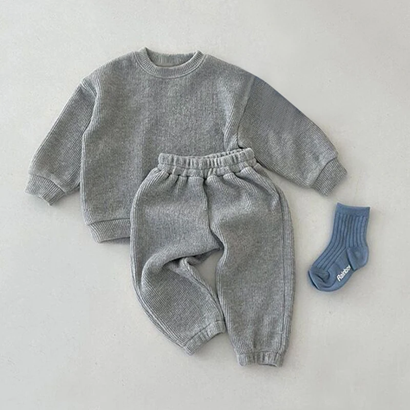 

Autumn children's clothing boys and girls knitted simple round neck pullovers long-sleeved tops trousers suits baby clothes