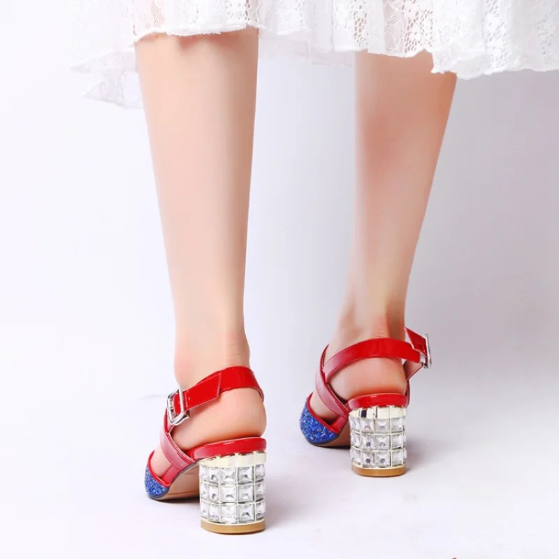 2023 Summer Platform Fish Mouth High Heels Diamond-in-a-line with Sequin Leather Sandals Women Thick Heels Sandals Women1924