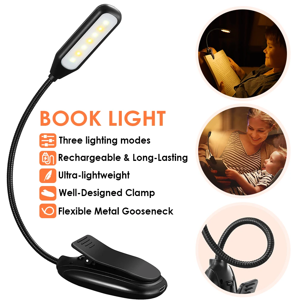 

Kids Children Book Light Clip On Rechargeable Reading Lights with 3 Brightness Levels Up to 70 Hrs Eye-Friend Eye-Friendly Lamp