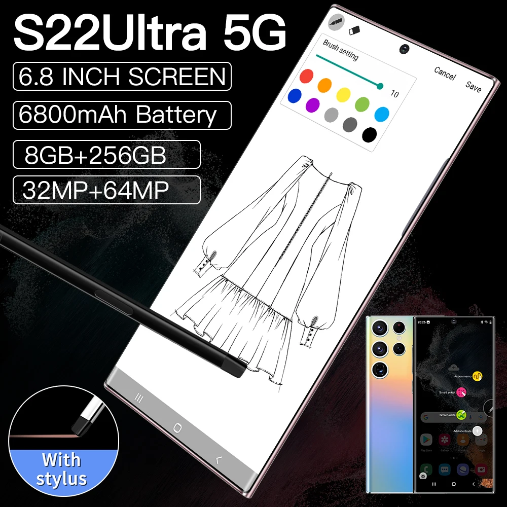 

Smartphone 16+256GB Celulares Octa Core HD Camera 6.8" Telephone 6800mAh Mobile Cell Face ID Phone Global Version 4G 5G
