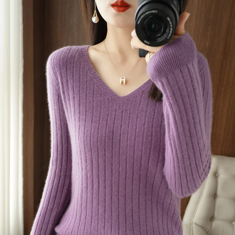 

Casual Women Sweater 2023 Autumn Winter Warm Basic Top V--neck Spring Bottoming Shirt Long Sleeve Fashion Korean Knit Pullovers