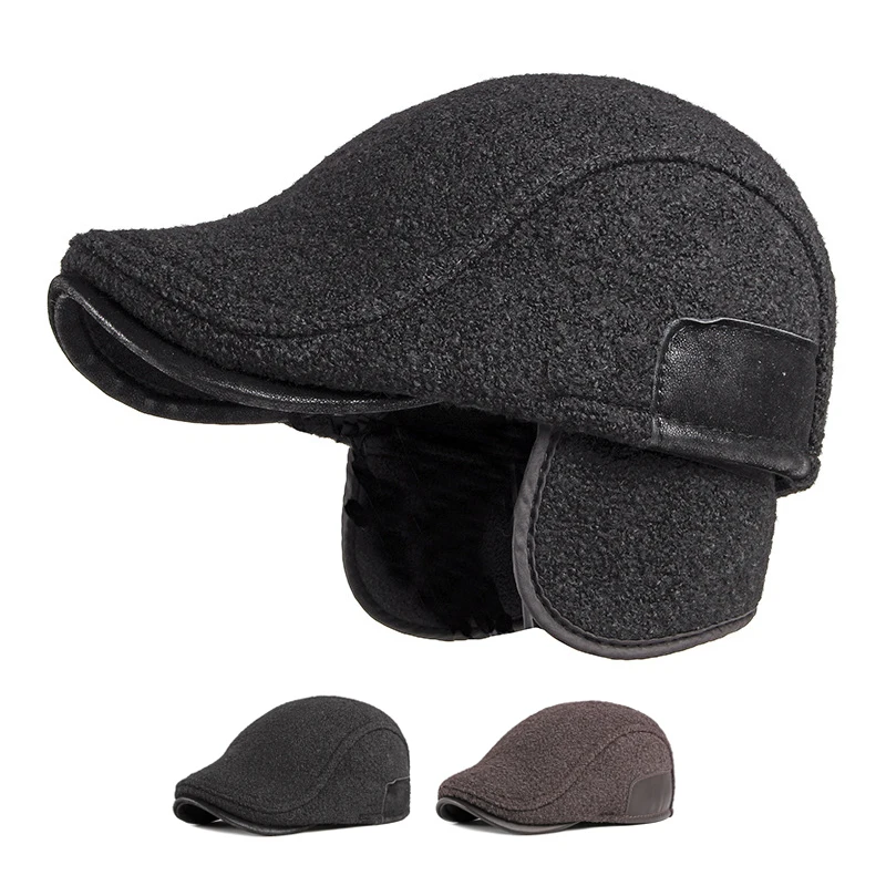 

Autumn Winter Warm Woolen Beret Hat Men Velvet Ear Protection Cap Newsboy Caps for Men Gatsby Painters Hats Driver Ivy Boina