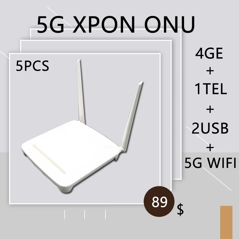 5pcs F607L  5G XPON ONU  4GE+1TEL+2USB Dual Band 5G Wifi Second Hand GPON/EPON ONT Router Without Power  Free Shipping