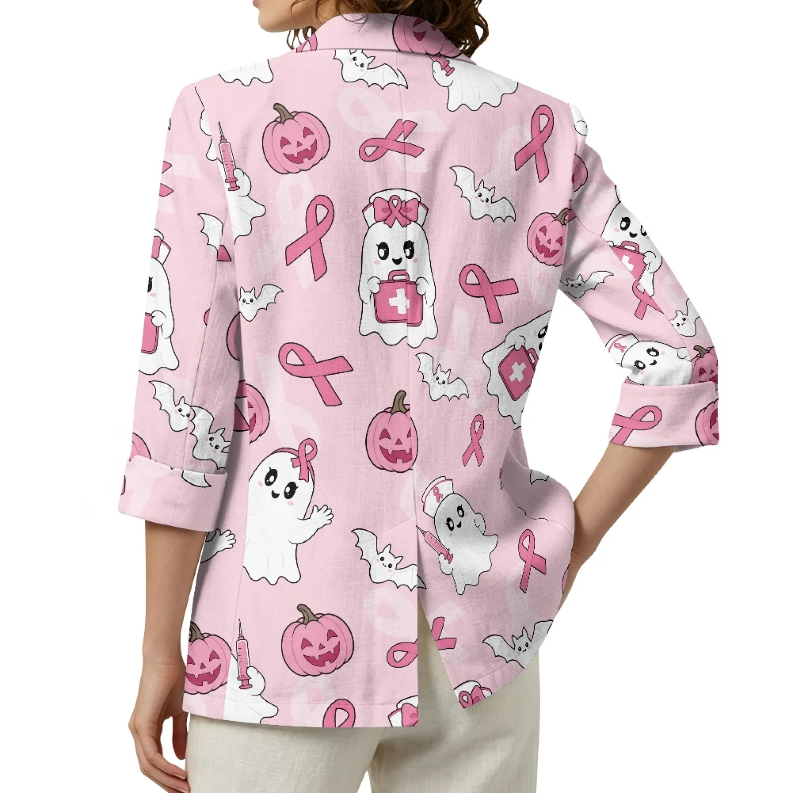 Фото Кардиганы PENSTROLL Pink Ghost Pumpkin в льняном стиле с открытым передом на пуговицах, размеры S-3XL, осенняя верхняя одежда для женщин, куртки для пляжного отдыха №2