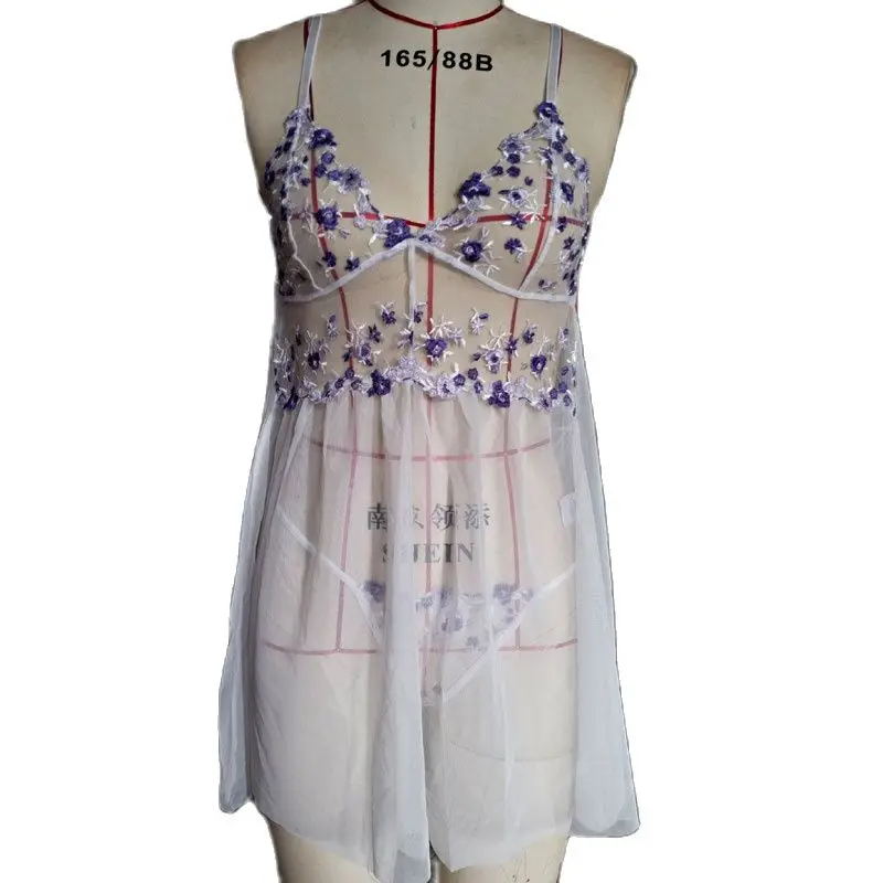 

Женская пикантная ночная рубашка, платье с цветочной вышивкой, женское чувственное платье, ультратонкая майка, короткая юбка, Эротические п...