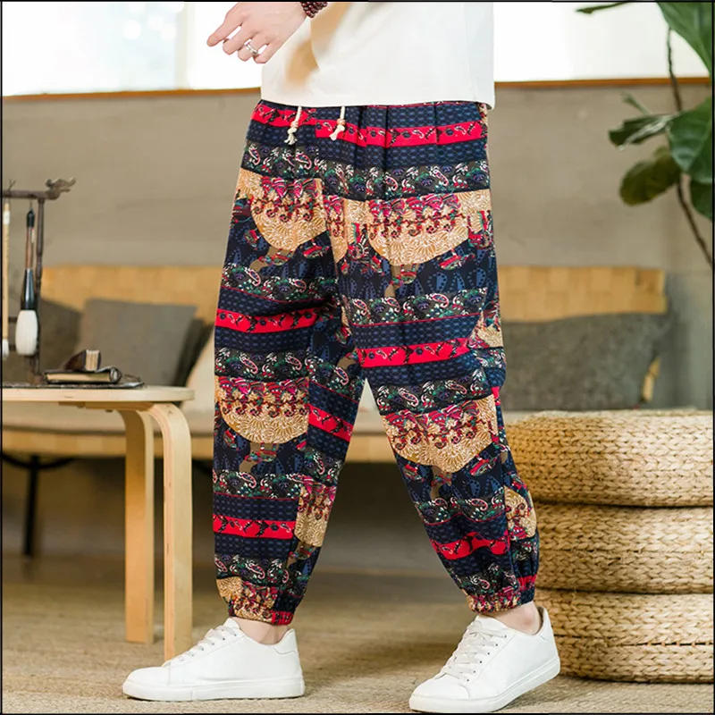 

2022 Summer Men's Thin Breathable Harem Pants Cotton Linen Loose Large Size Men Casual Pants Chinese Vintage Trousers