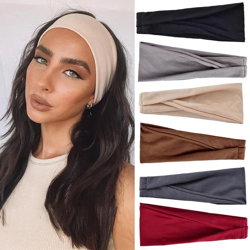 

Women Solid Color Elastic Hair Bands Yoga Headband Fashion Turban Makeup Hair Hoop Vintag Headwrap Hair Accessories Wholesale