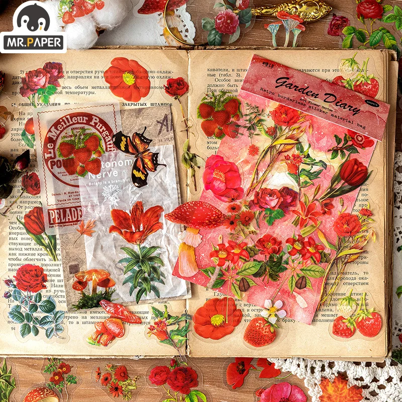 Mr.paper 40Pcs/Bag Plant Flower Series Decorative Diary Sticker Scrapbook Planner Decorative Stationery Sticker