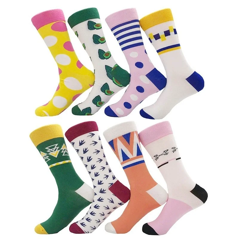 

Peonfly Printing Fashion Avocado Geometry Striped Plaid Polka Dot Spelling Color Men Colorful Happy Casual Cotton Socks Autumn