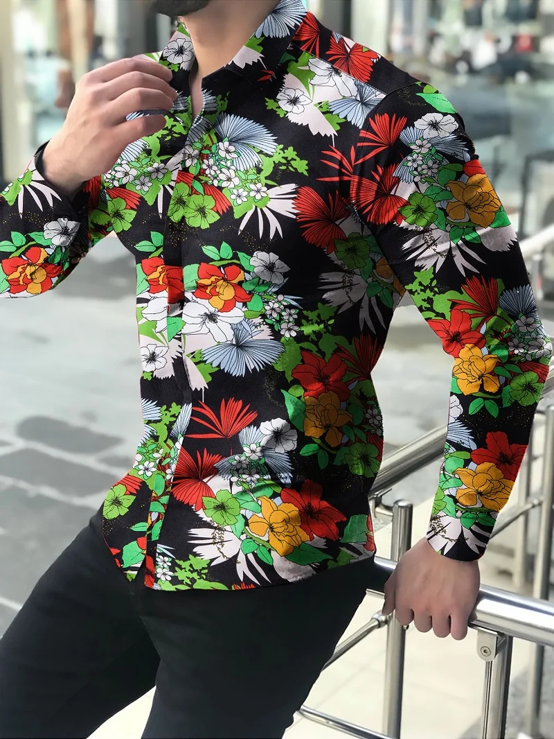 2022 New Autumn Men's Long Sleeve Floral Shirts Slim Fit Flower Printed Shirts Loose Hawaiian Shirt Men S-6XL Men Clothing