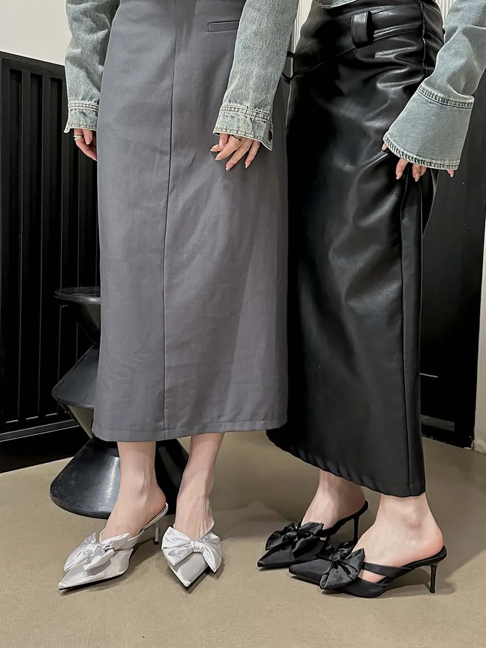 Женские шлепанцы с острым носком летние уличные мюли на тонком высоком каблуке