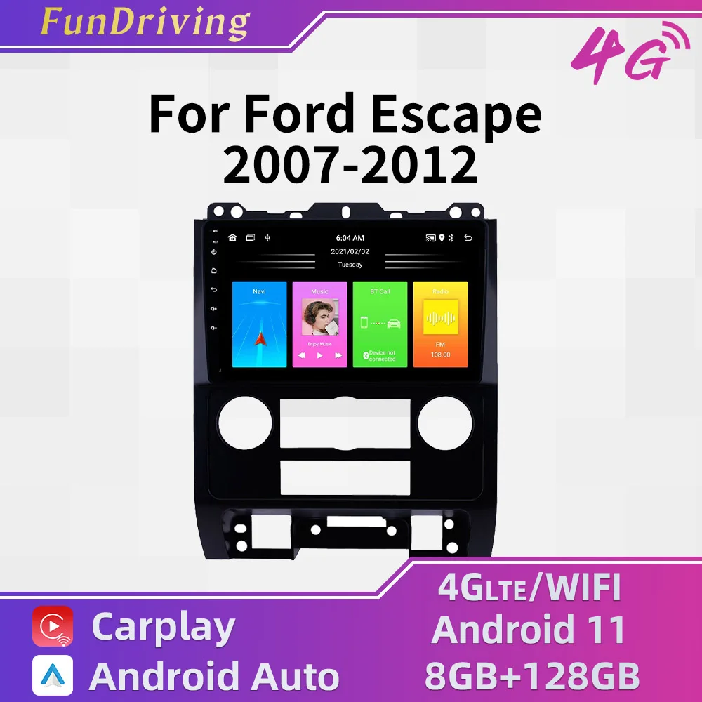 

For Ford Escape 2007-2012 2 Din Android Car Radio Stereo 9" Screen Head Unit GPS Navigation Multimedia Player Audio Autoradio