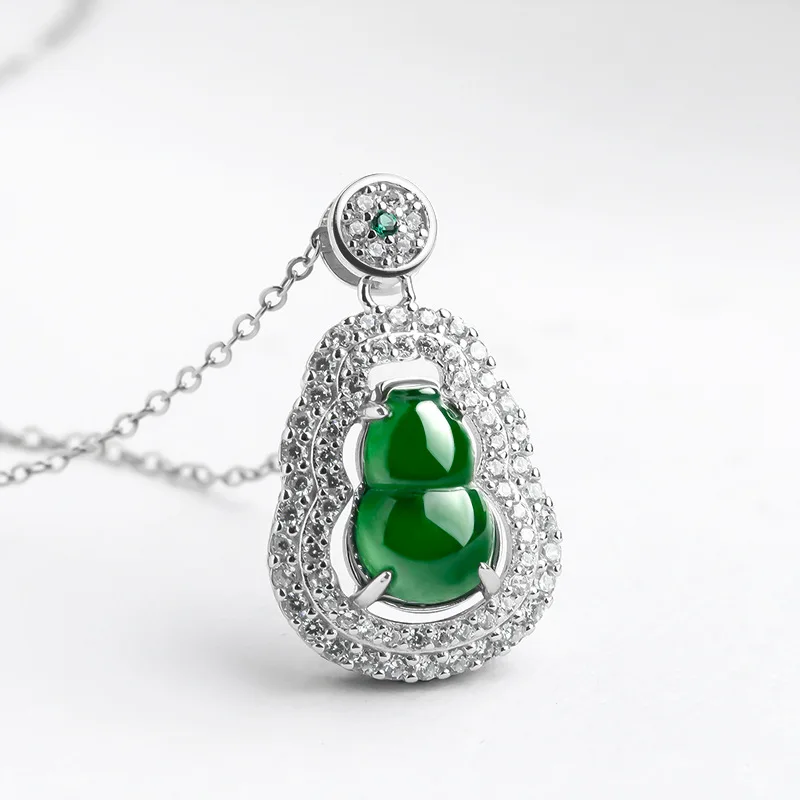 

Burmese Jade Gourd Pendant Jewelry Gemstone Choker Jadeite 925 Silver Gift Luxury Necklace Green Talismans Natural
