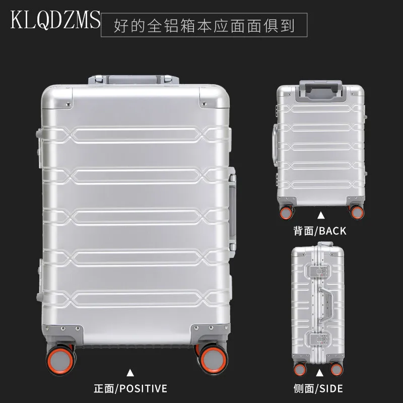 KLQDZMS Luggage New Aluminum Alloy Frame Super Thick Trolley Case Business Password Waterproof Boarding Box Rollers Suitcase