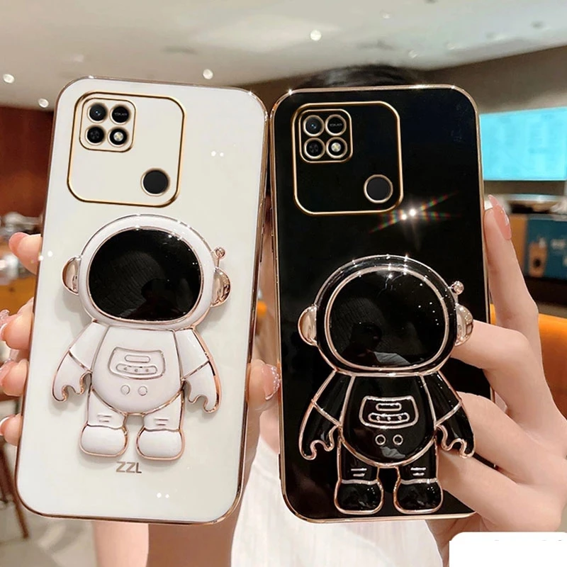 

Cute Cartoon Electroplated Astronaut Phone Case For Xiaomi Redmi A1 10C Note 12 11 11S 10 10A 9T Shockproof Bumper Bracket Cover